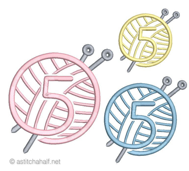 Knitting Monogram Number 5 - aStitch aHalf