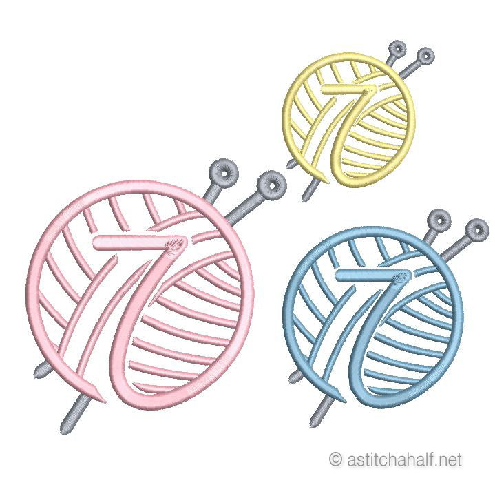 Knitting Monogram Number 7 - aStitch aHalf