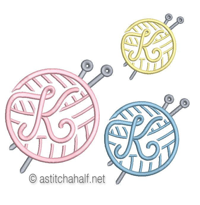 Knitting Monogram Letter K - aStitch aHalf