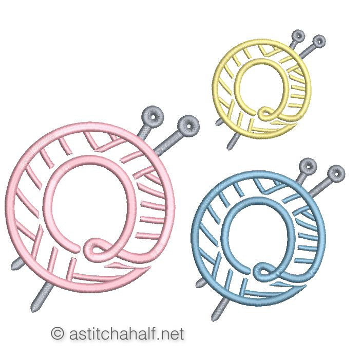 Knitting Monogram Letter Q - aStitch aHalf
