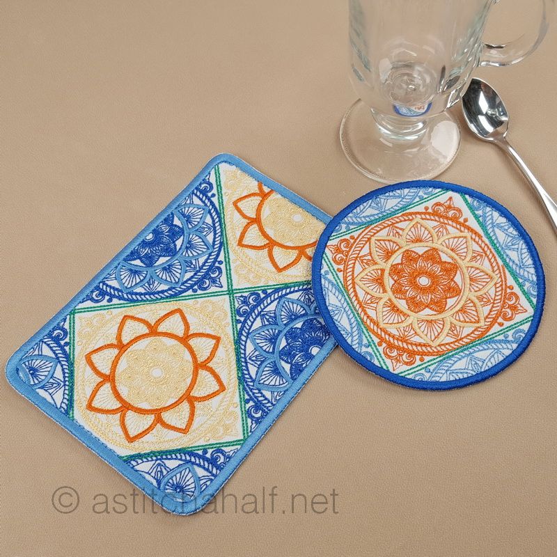 Talavera Mug Rug and Coaster set - a-stitch-a-half