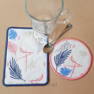 Flamingo Brush Strokes Mug Rug and Coaster set - a-stitch-a-half