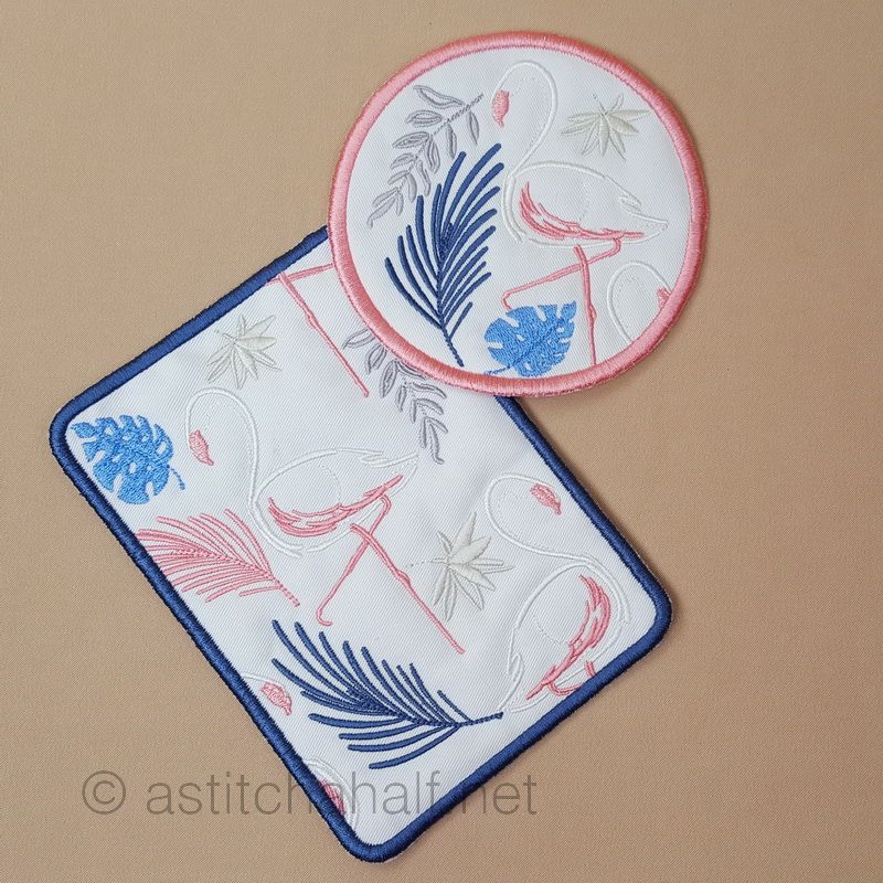 Flamingo Brush Strokes Mug Rug and Coaster set - a-stitch-a-half