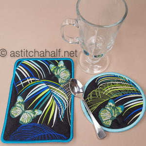 Neotropical Mug Rug and Coaster set - a-stitch-a-half