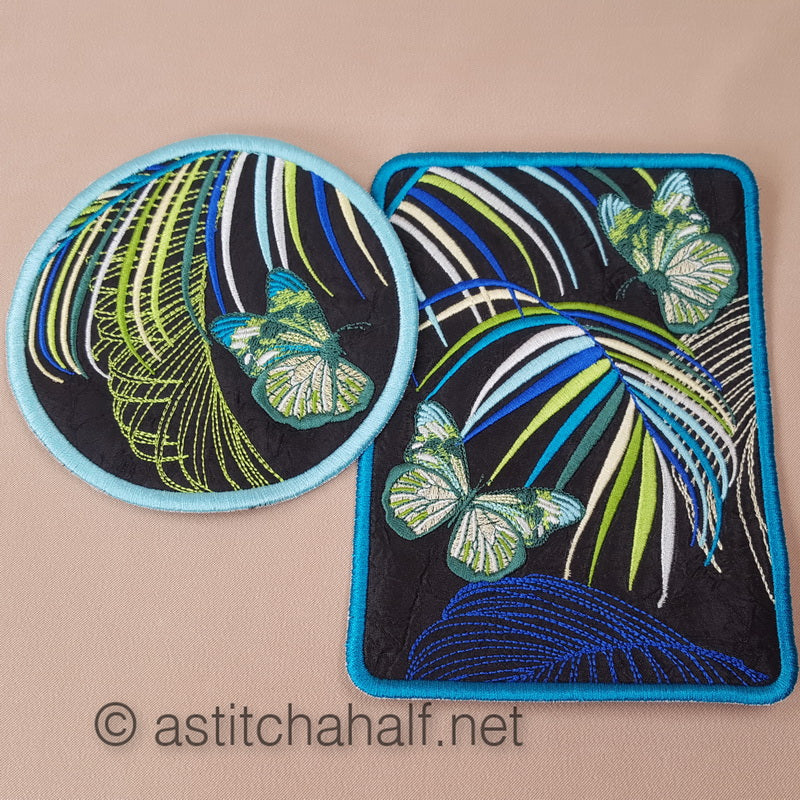 Neotropical Mug Rug and Coaster set - a-stitch-a-half