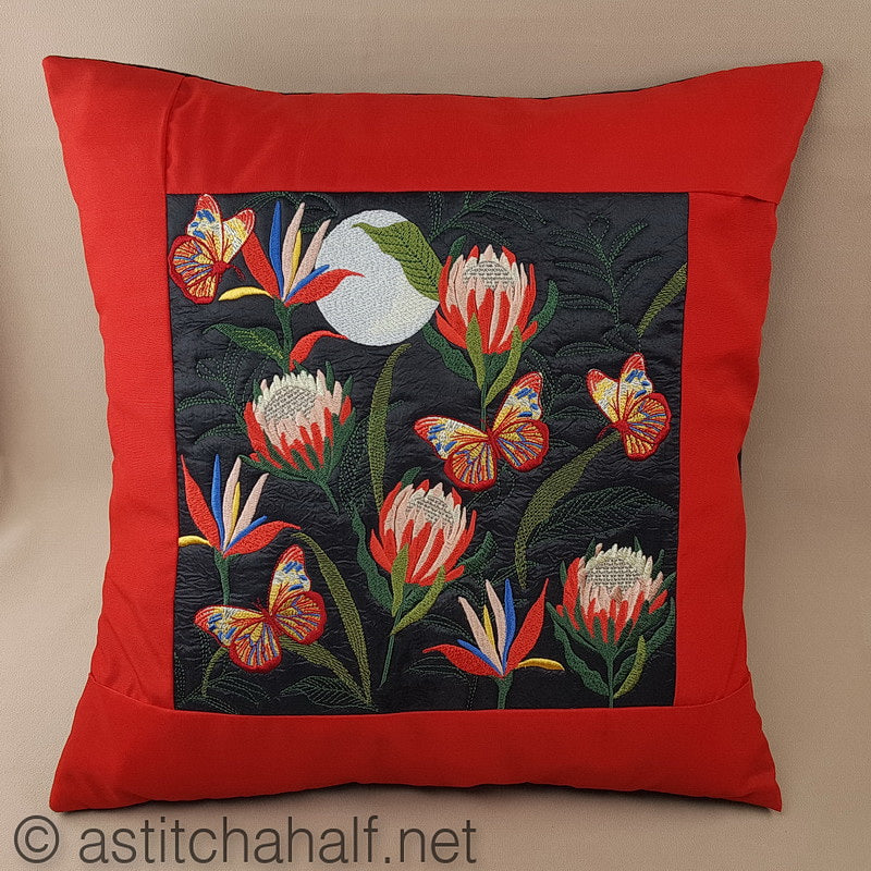 Proteas at full Moon Decorative Pillow Designs - a-stitch-a-half