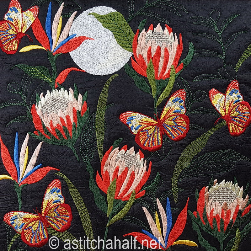 Proteas at full Moon Decorative Pillow Designs - a-stitch-a-half