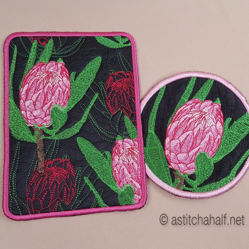 Protea Harmony Mug Rug and Coaster set - a-stitch-a-half