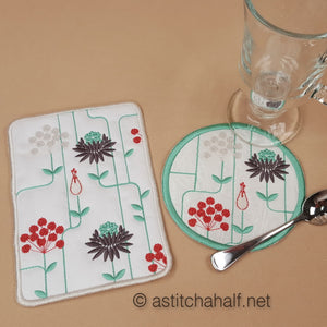 Garden Geometric Mug Rug and Coaster set - a-stitch-a-half
