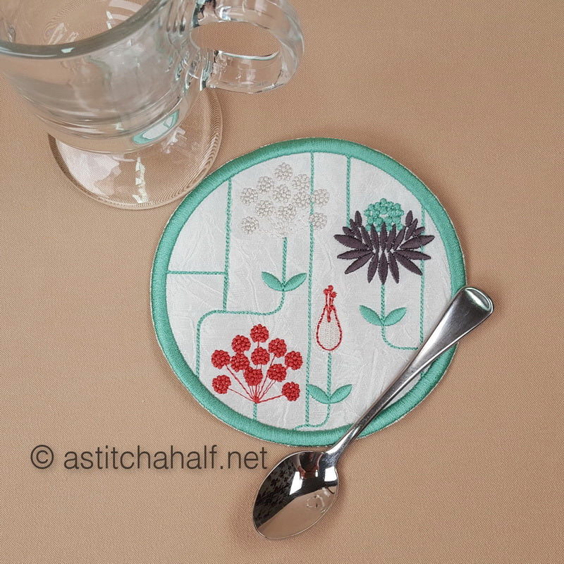 Garden Geometric Mug Rug and Coaster set - a-stitch-a-half