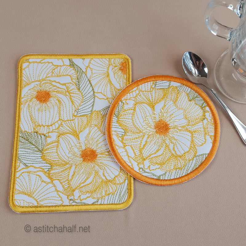 Sweet Sunshine Mug Rug and Coaster set - aStitch aHalf