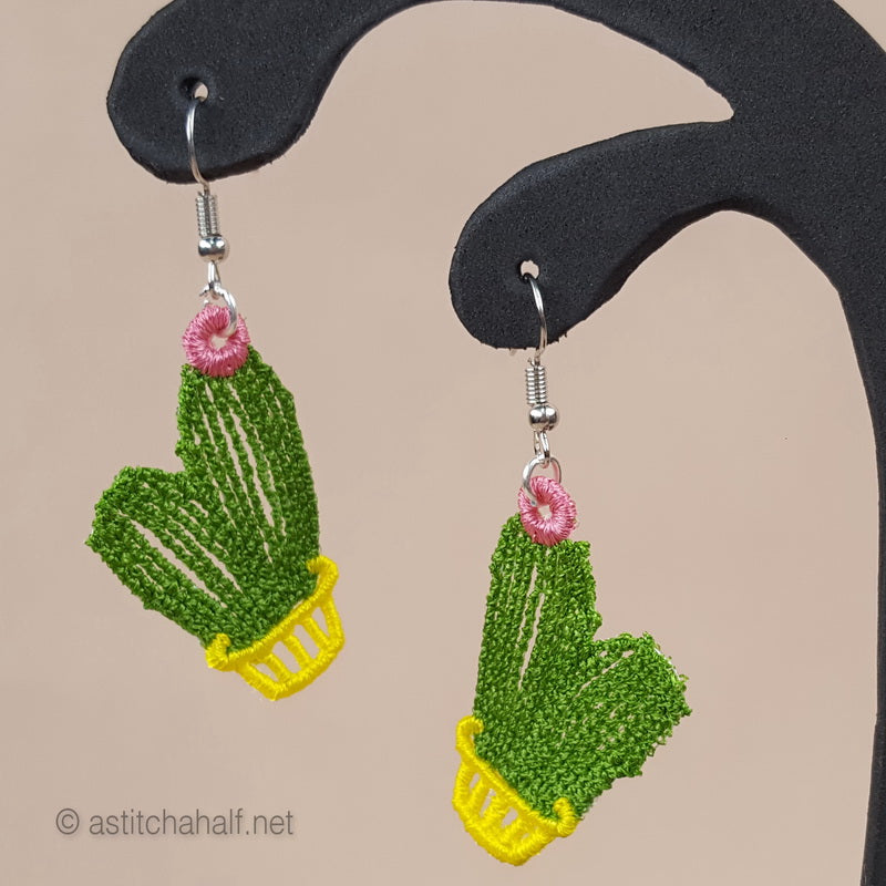 Cactus Freestanding Lace Earrings - a-stitch-a-half