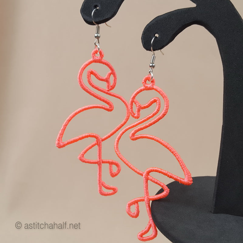 Greater and Lesser Flamingos Freestanding Lace Earrings - a-stitch-a-half