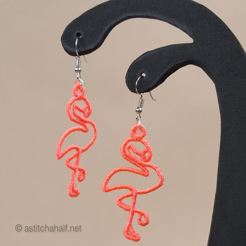 Greater and Lesser Flamingos Freestanding Lace Earrings - a-stitch-a-half