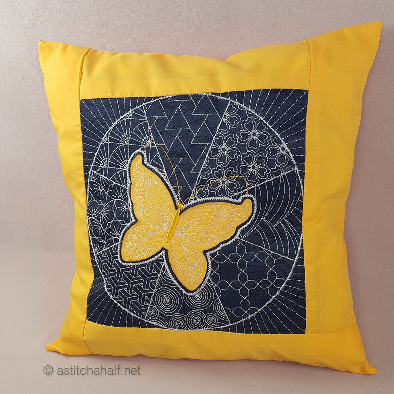 Sashiko Butterfly Decorative Pillow with Reverse Applique