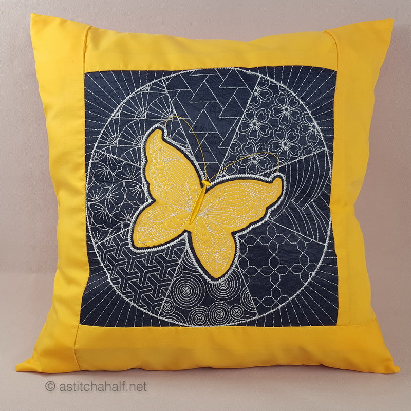 Sashiko Butterfly Decorative Pillow with Reverse Applique