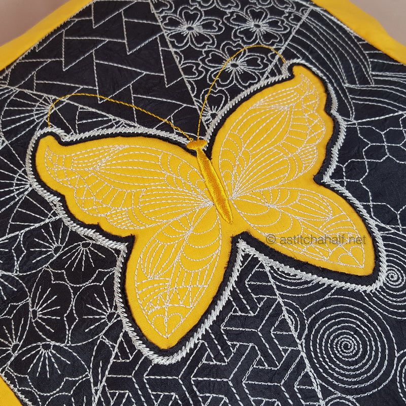 Sashiko Butterfly Decorative Pillow with Reverse Applique