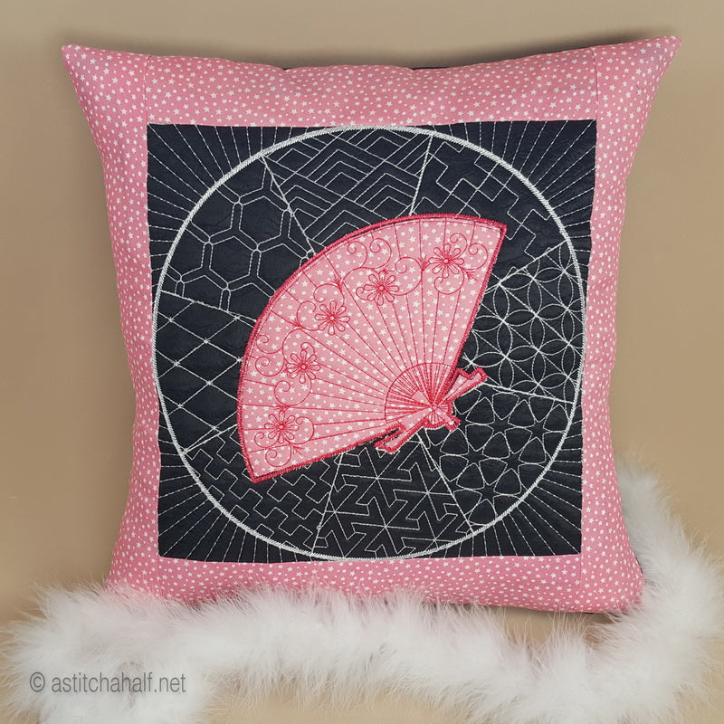 Japanese Fan Reverse Applique Decorative Pillow - a-stitch-a-half