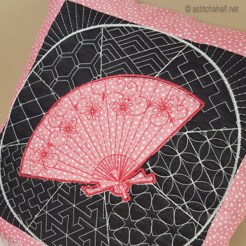 Japanese Fan Reverse Applique Decorative Pillow - a-stitch-a-half