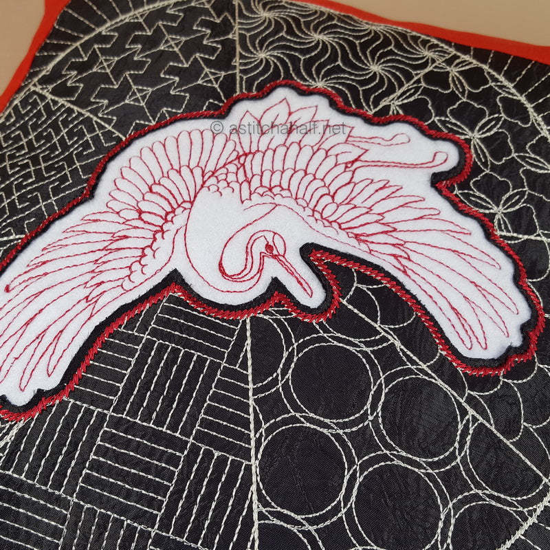 Japanese Crane Decorative Pillow with Reverse Applique