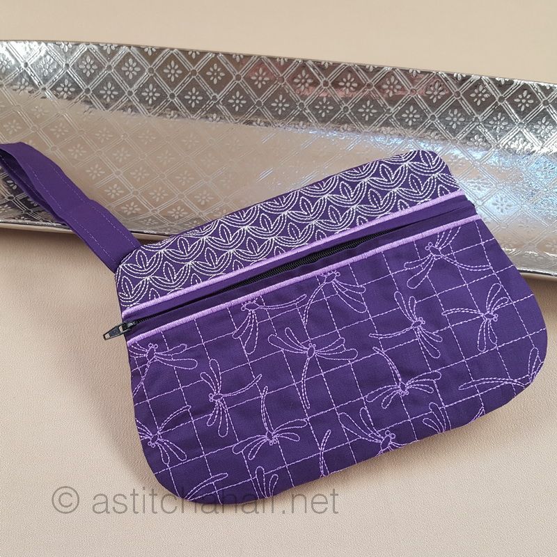 Dragonfly Sashiko Style ITH Wrist Purse