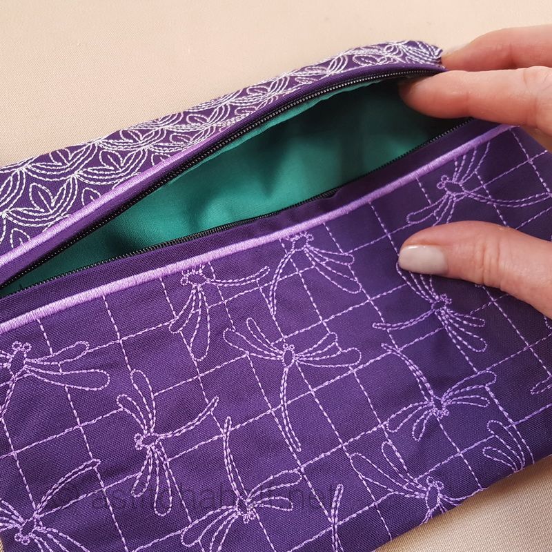 Dragonfly Sashiko Style ITH Wrist Purse