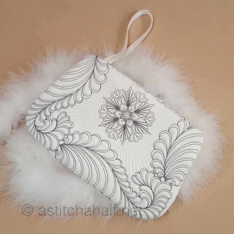 Feathers Latte ITH Wrist Purse - aStitch aHalf