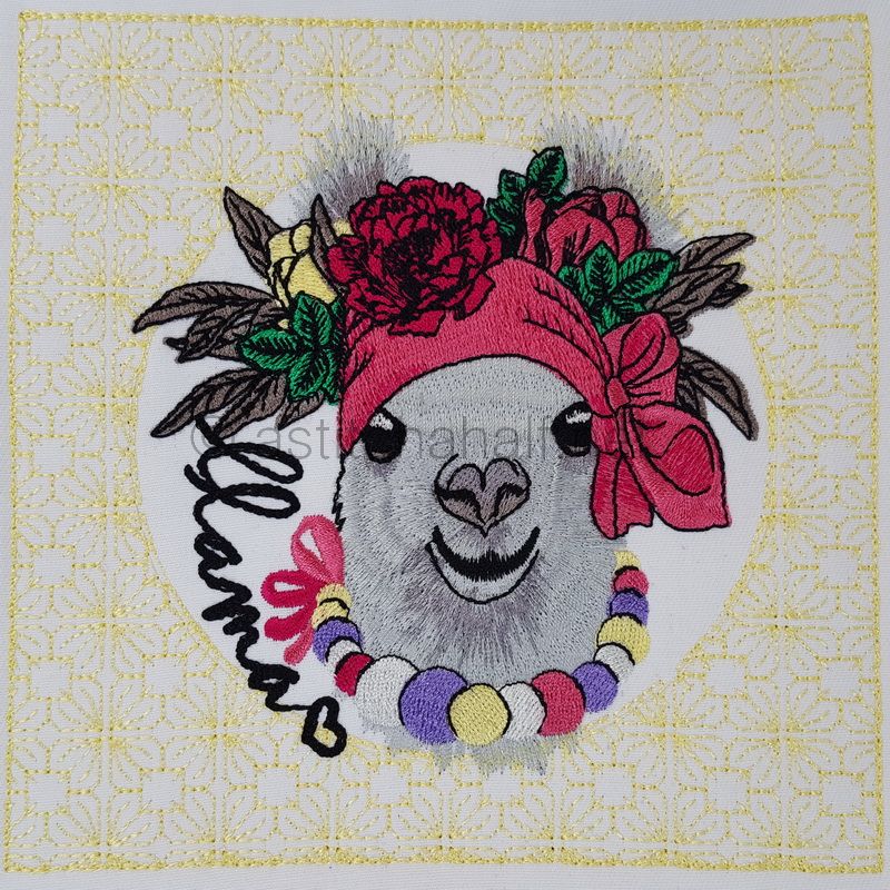 Miss Llama with Floral Quilt Block - aStitch aHalf