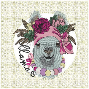 Miss Llama with Floral Quilt Block - aStitch aHalf