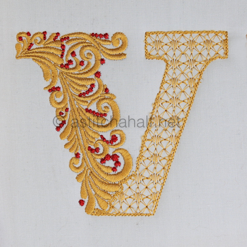 Fireside Monogram Letter V - aStitch aHalf
