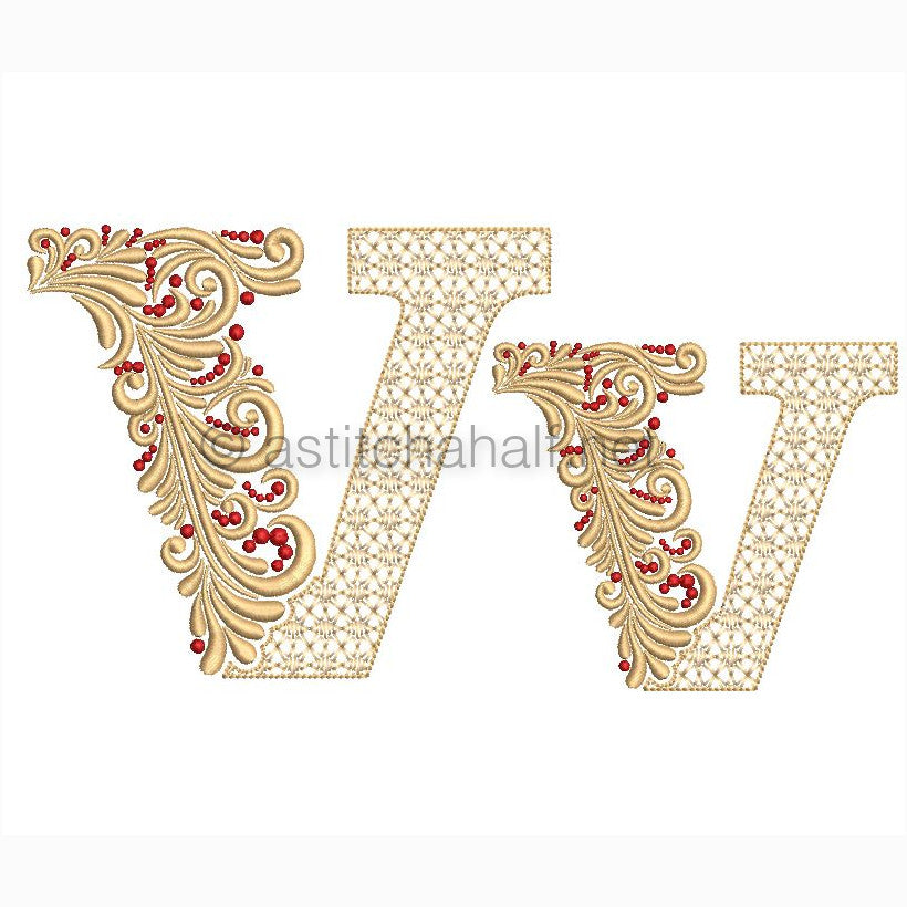 Fireside Monogram Letter V - aStitch aHalf