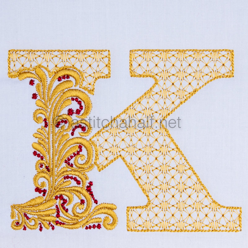 Fireside Monogram Letter K - aStitch aHalf