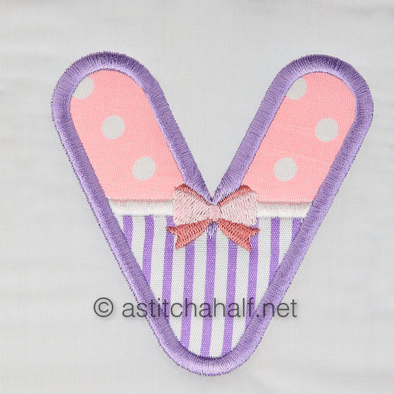 Tiny Tots Monogram V - aStitch aHalf