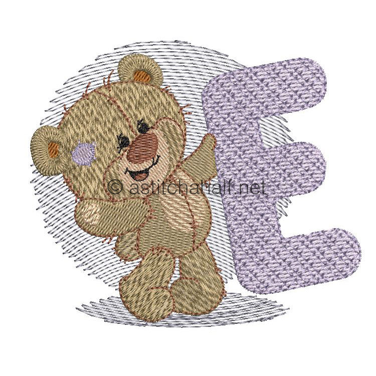 Dimples Bear Monogram E - aStitch aHalf