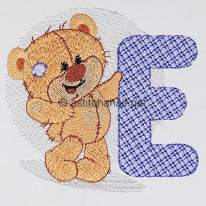 Dimples Bear Monogram E - aStitch aHalf