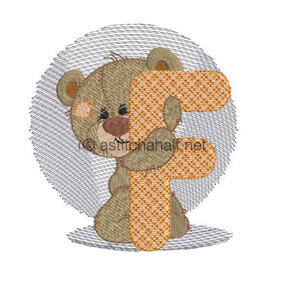 Dimples Bear Monogram F - aStitch aHalf