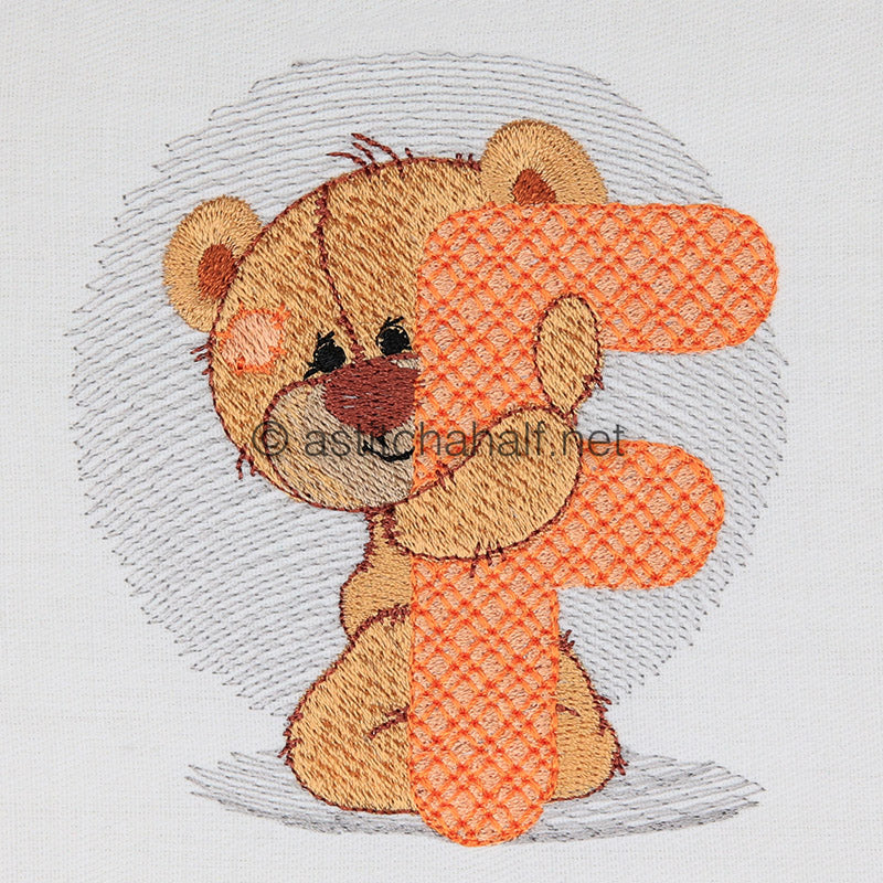 Dimples Bear Monogram F - aStitch aHalf