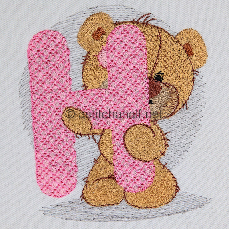 Dimples Bear Monogram H - aStitch aHalf