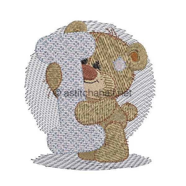 Dimples Bear Monogram I - aStitch aHalf
