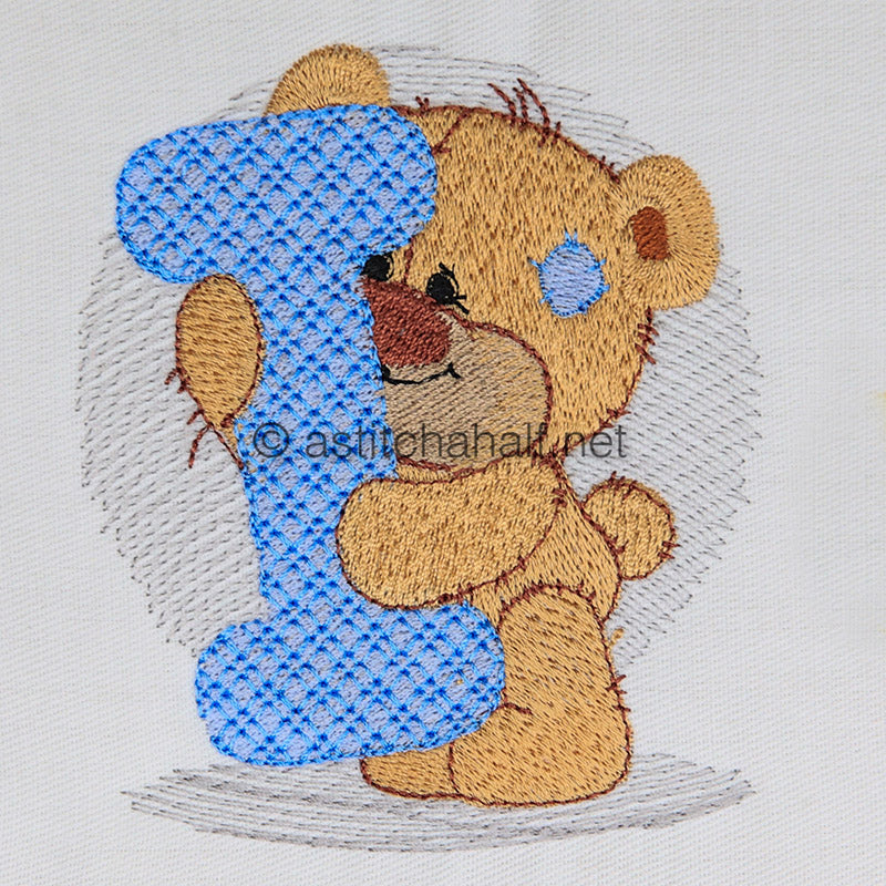 Dimples Bear Monogram I - aStitch aHalf