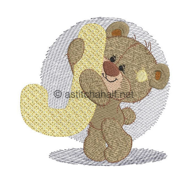 Dimples Bear Monogram J - aStitch aHalf