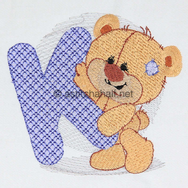 Dimples Bear Monogram K - aStitch aHalf