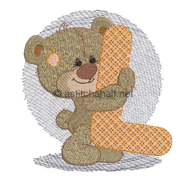Dimples Bear Monogram L - aStitch aHalf