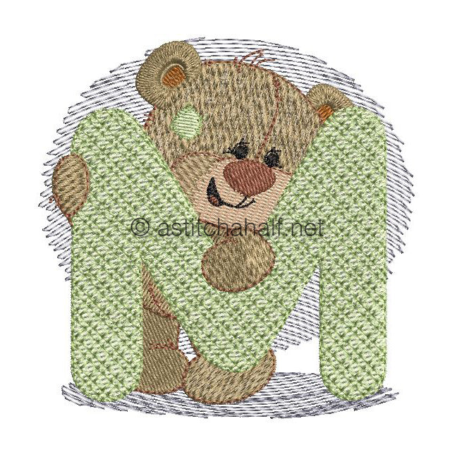 Dimples Bear Monogram M - aStitch aHalf