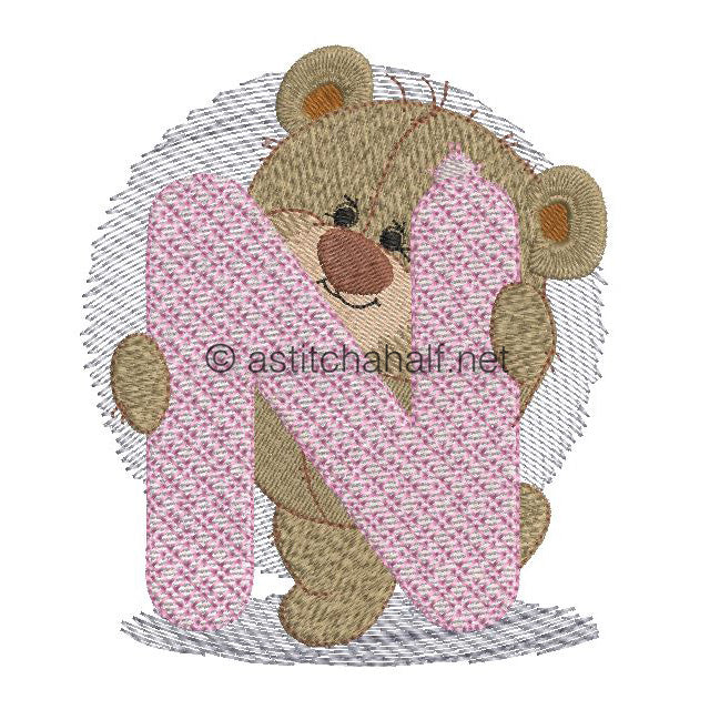Dimples Bear Monogram N - aStitch aHalf