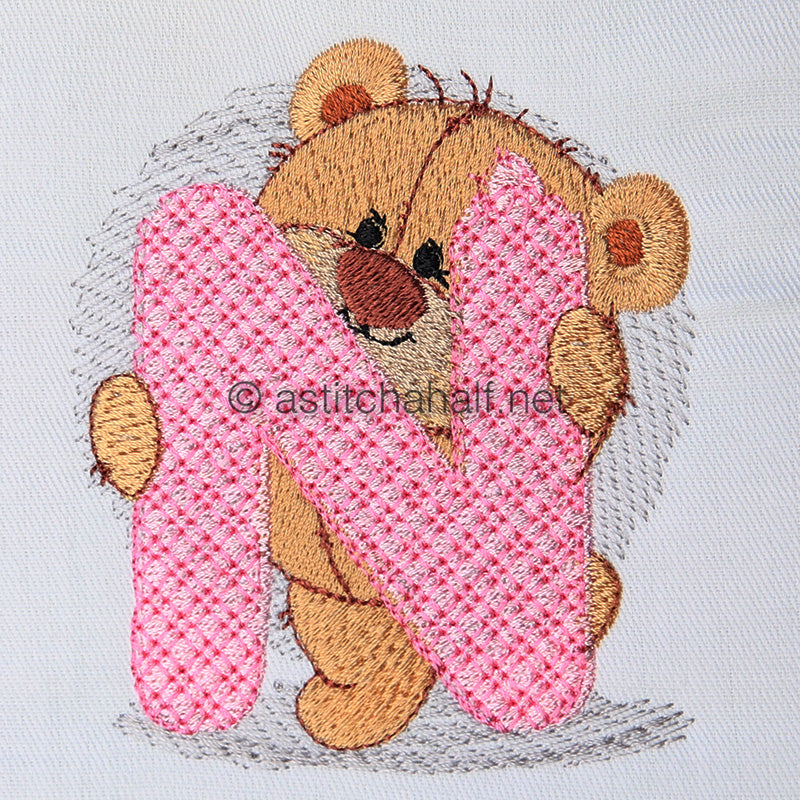 Dimples Bear Monogram N - aStitch aHalf
