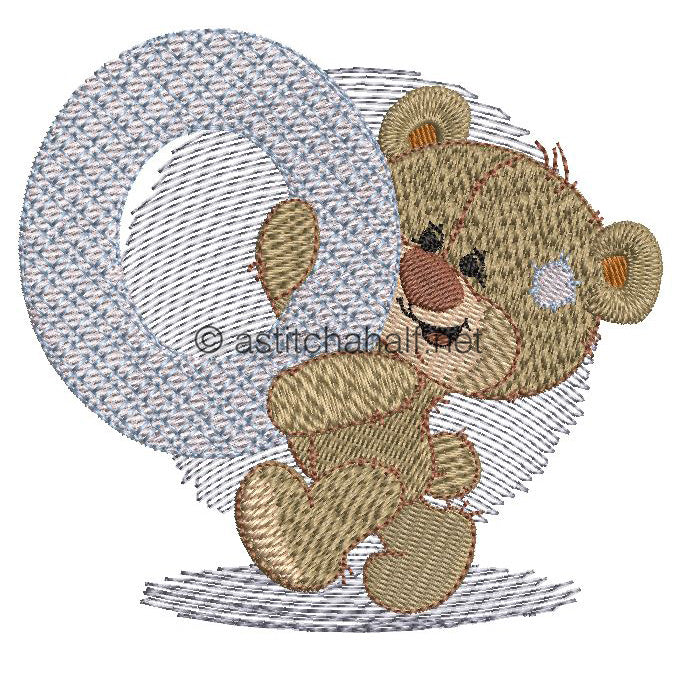 Dimples Bear Monogram O - aStitch aHalf