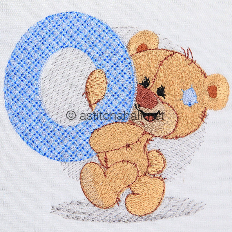 Dimples Bear Monogram O - aStitch aHalf