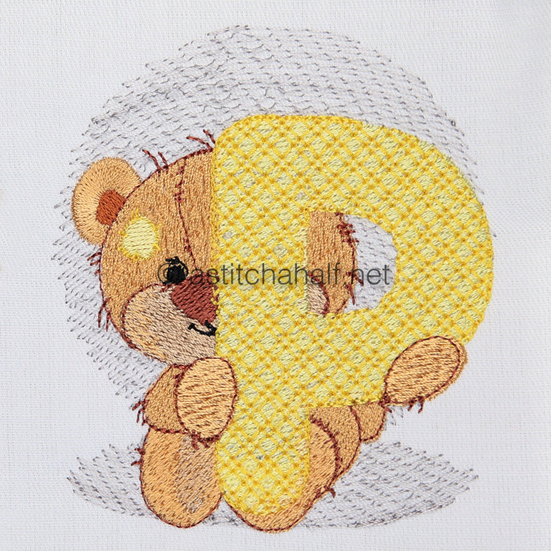 Dimples Bear Monogram P - aStitch aHalf