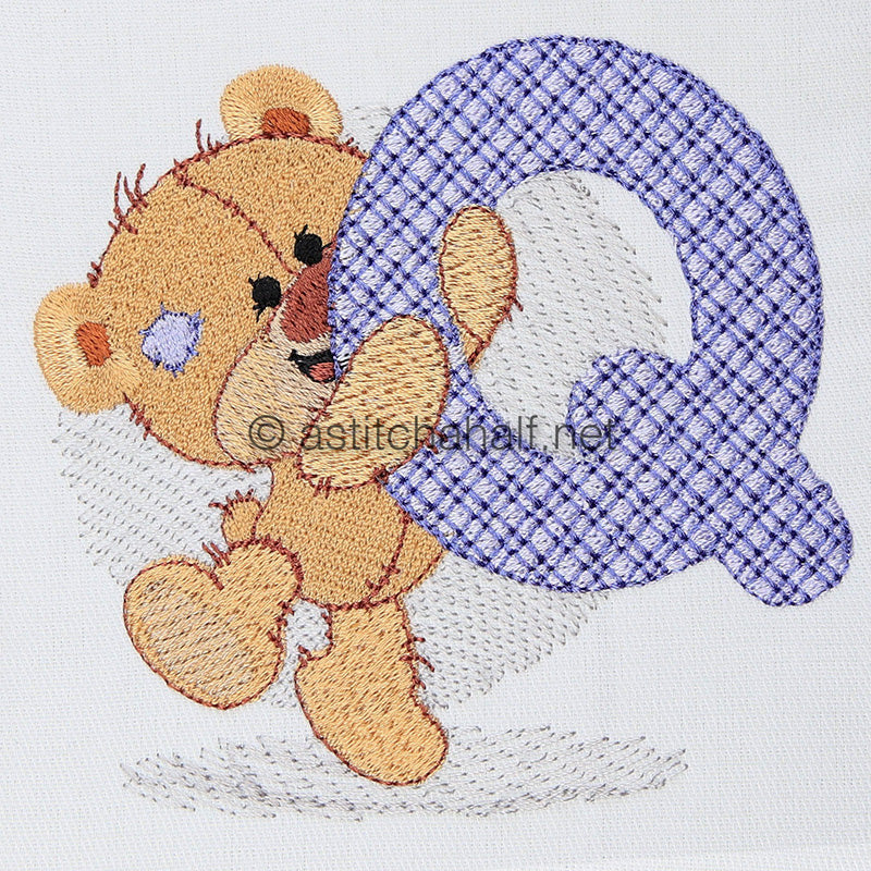 Dimples Bear Monogram Q - aStitch aHalf